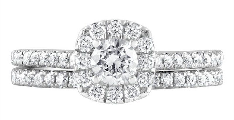 cheap halo engagement ring with matching wedding band 