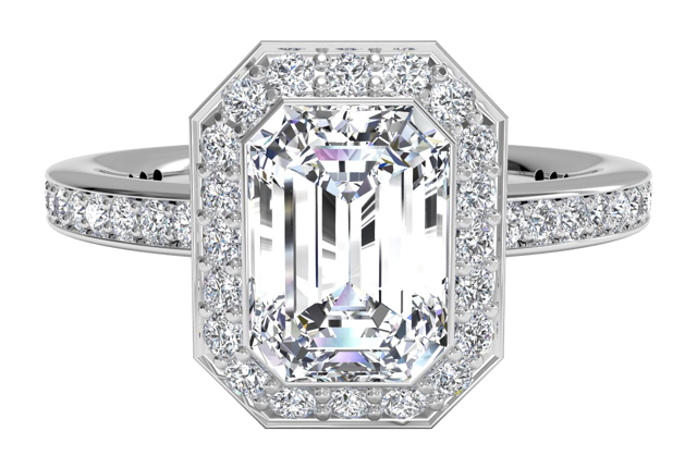 halo emerald cut diamond engagement ring