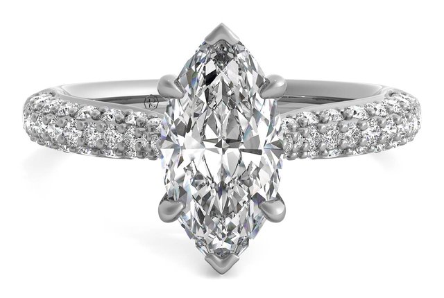 marquise cut engagement ring with pavé side stones 