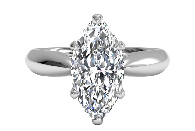 marquise-cut solitaire engagement ring with tapered band