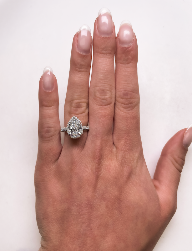3.37 carat pear-shaped lab-grown diamond engagement ring