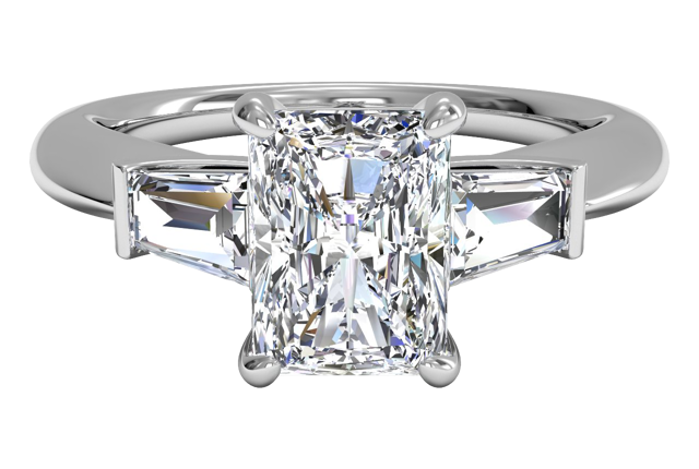 radiant cut three stone ring