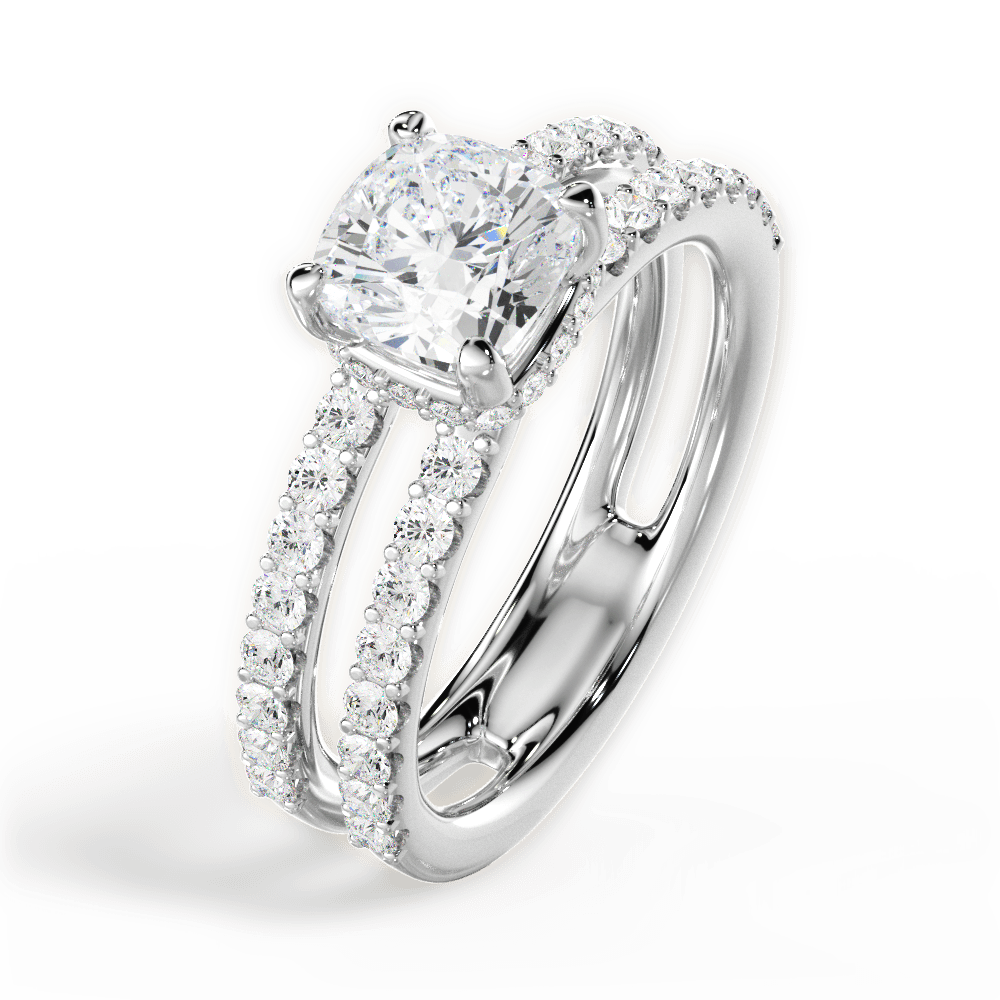 14kt White Gold/18kt White Gold/Platinum/cushion/side