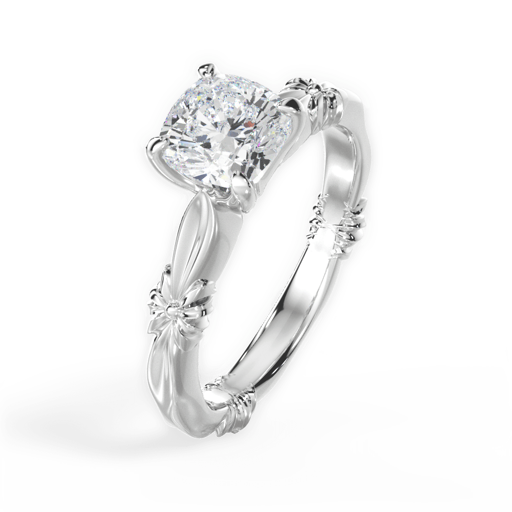 14kt White Gold/18kt White Gold/Platinum/cushion/side