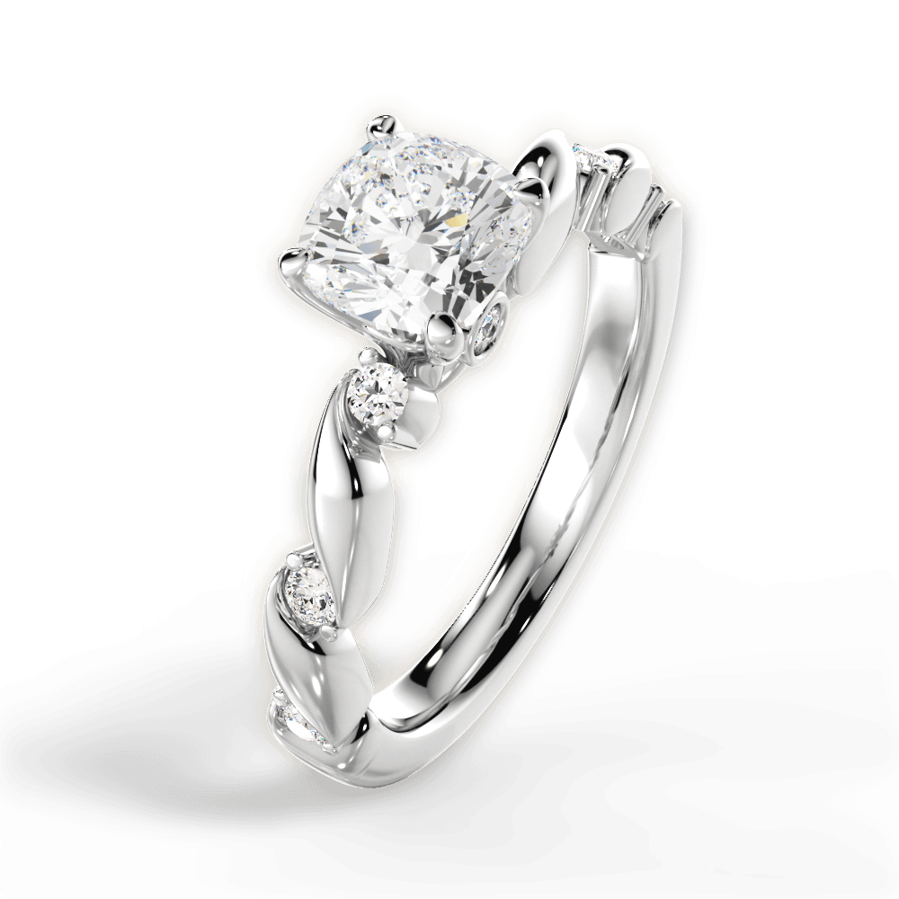 14kt White Gold/18kt White Gold/Platinum/cushion/side