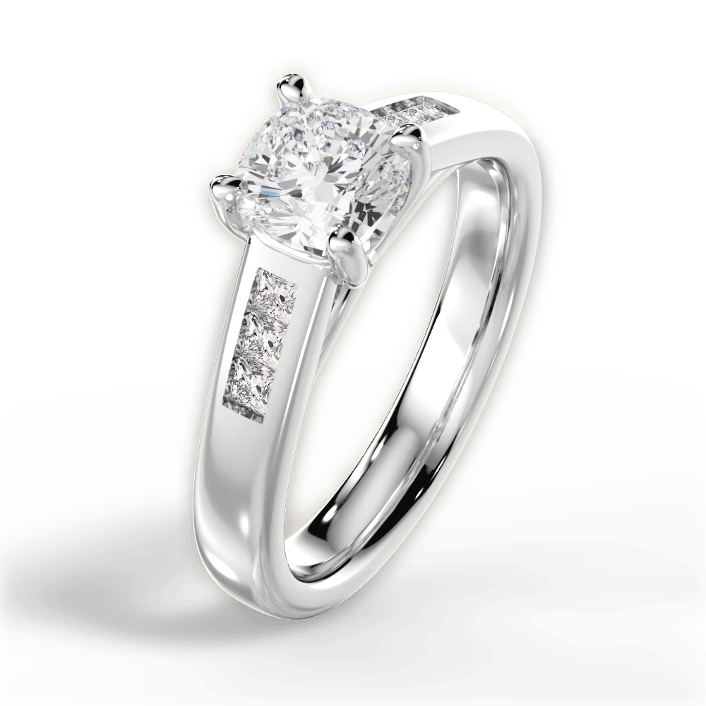 14kt White Gold/18kt White Gold/Platinum/cushion/side