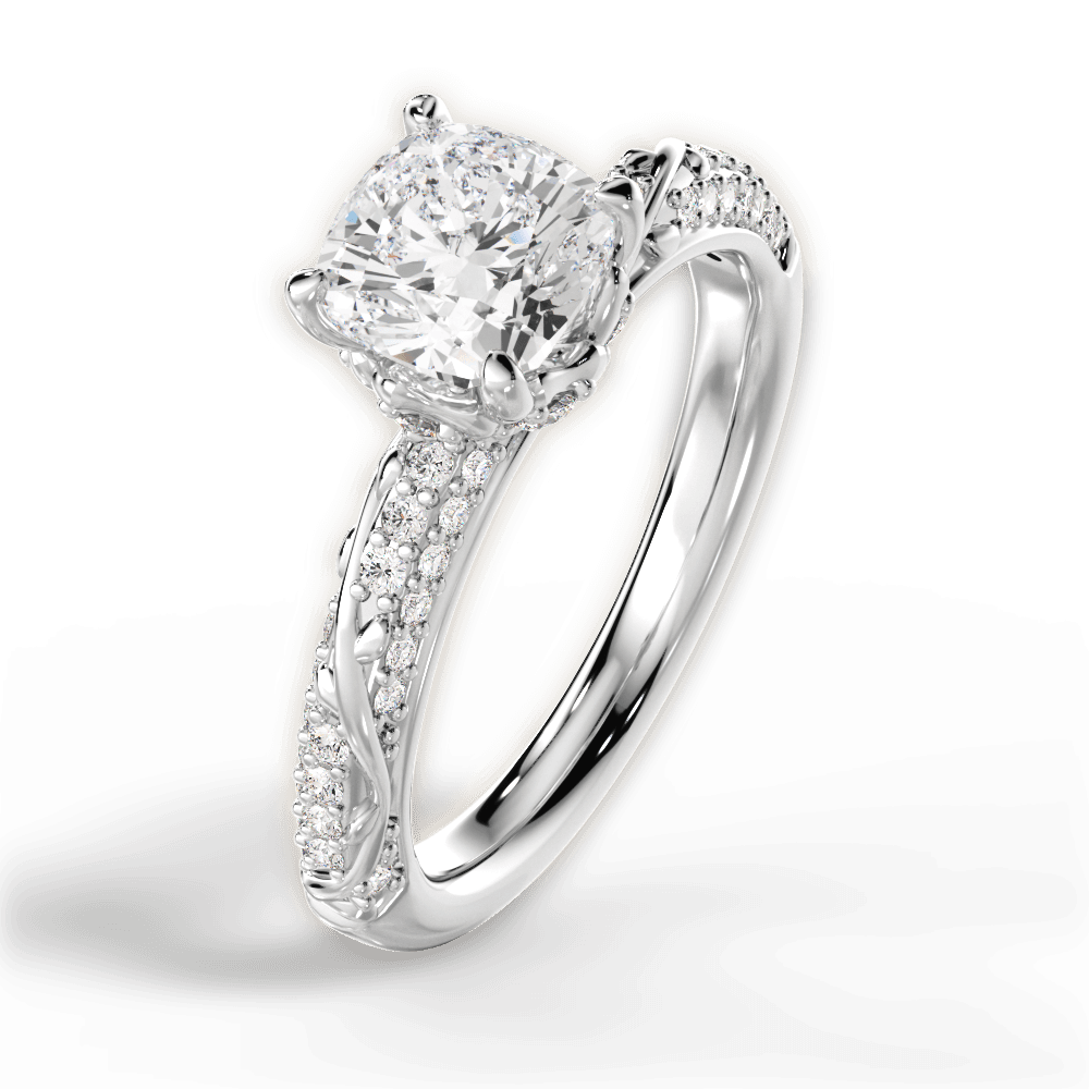 14kt White Gold/18kt White Gold/Platinum/cushion/side