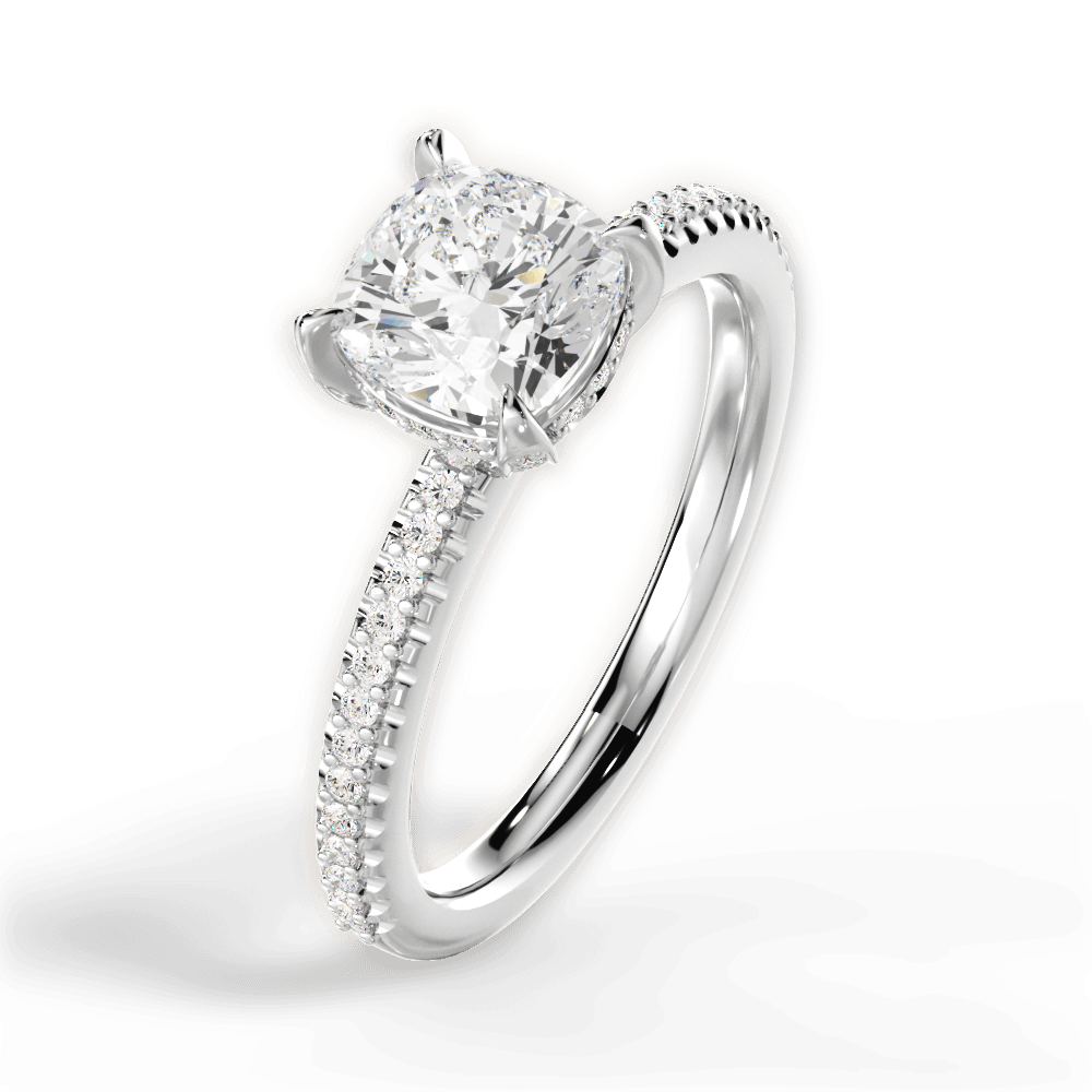 14kt White Gold/18kt White Gold/Platinum/cushion/side