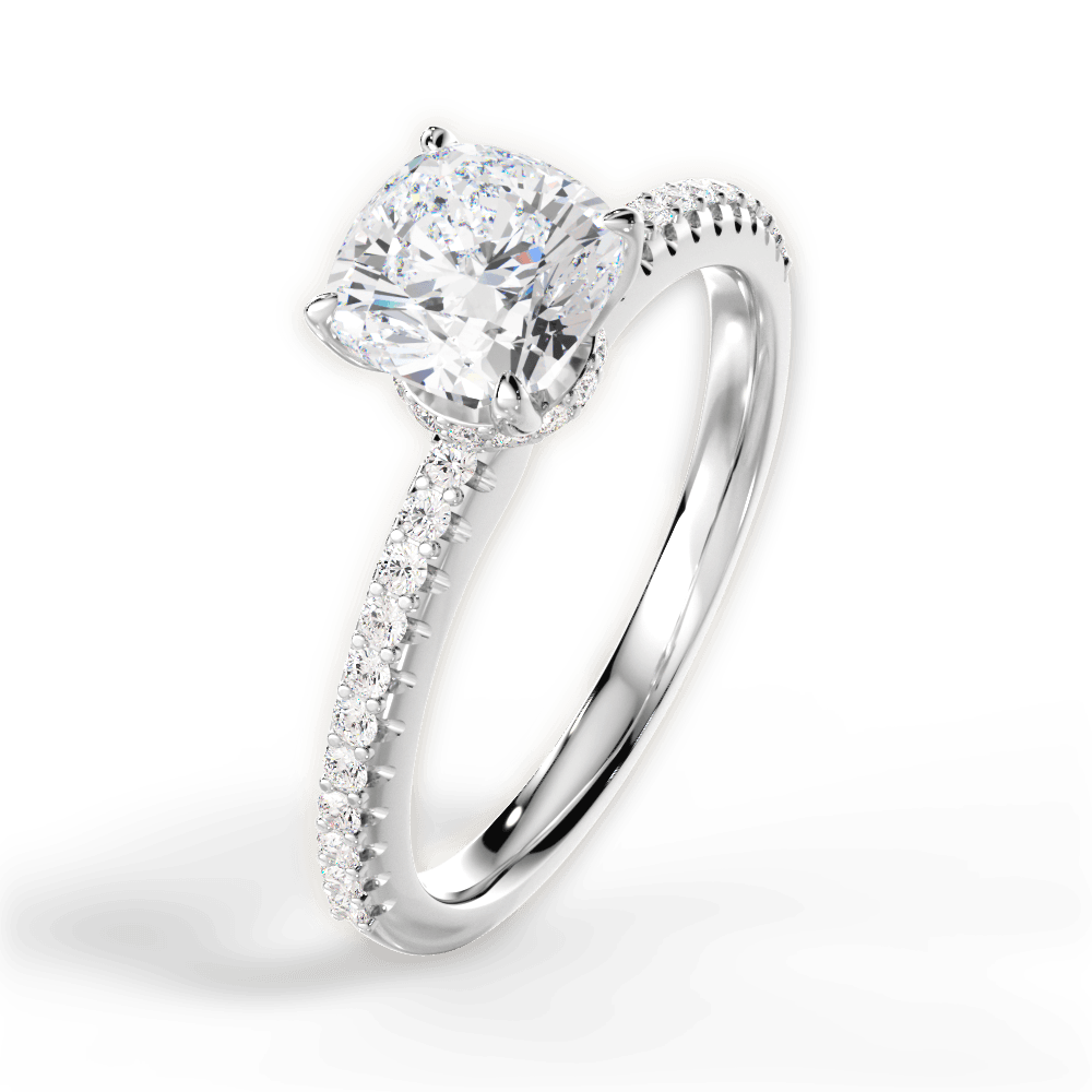14kt White Gold/18kt White Gold/Platinum/cushion/side