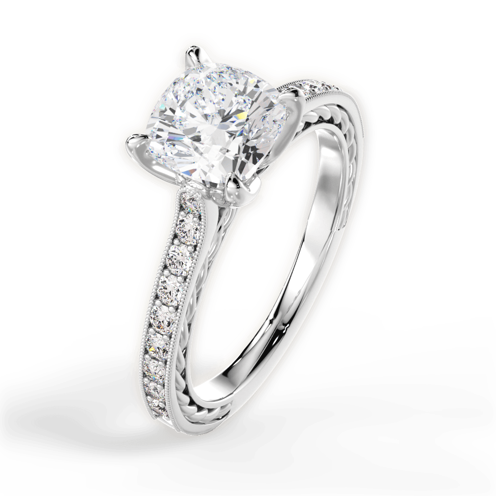 14kt White Gold/18kt White Gold/Platinum/cushion/side