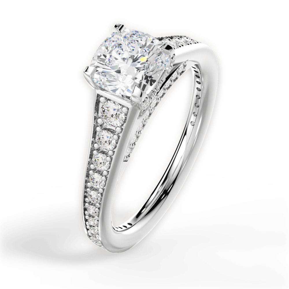 14kt White Gold/18kt White Gold/Platinum/cushion/side