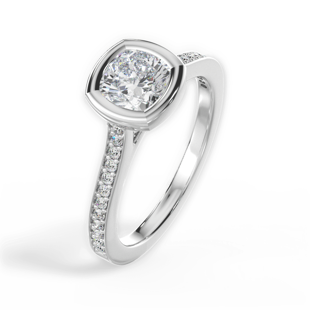 14kt White Gold/18kt White Gold/Platinum/cushion/side