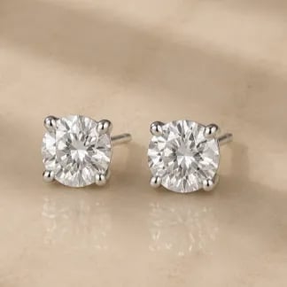 round diamond four prong stud earrings