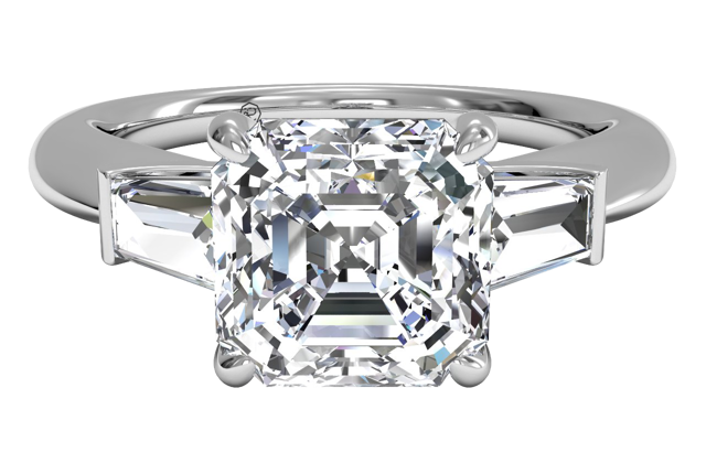 three stone asscher-cut diamond engagement ring