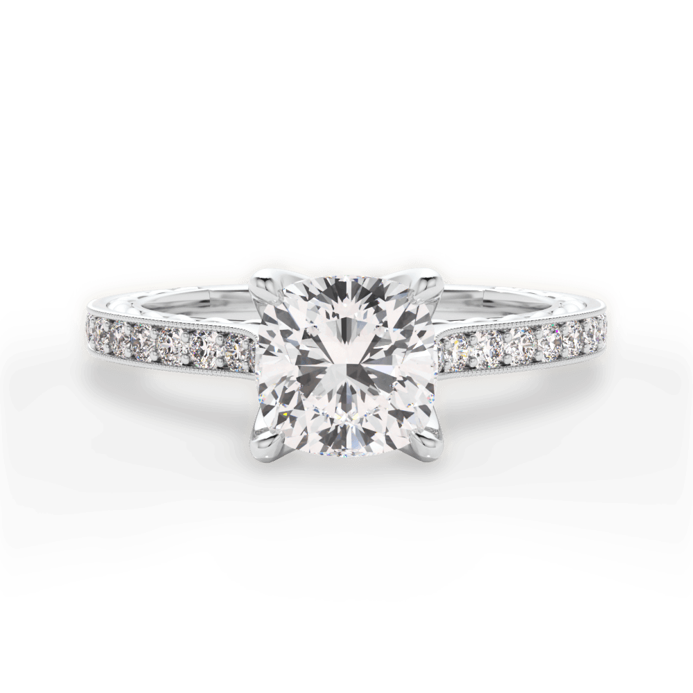 14kt White Gold/18kt White Gold/Platinum/cushion/top