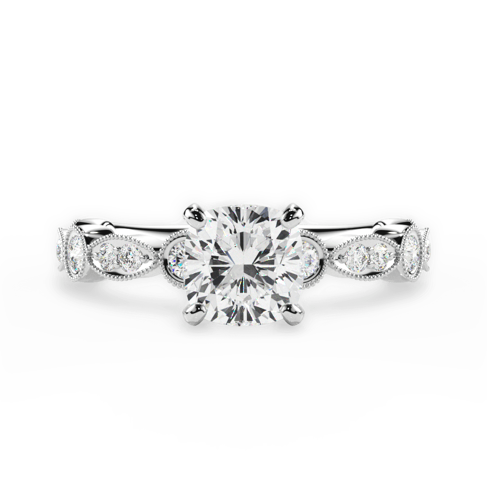 14kt White Gold/18kt White Gold/Platinum/cushion/top