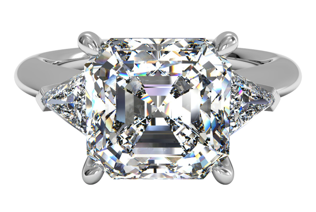 trillion three stone asscher-cut engagement ring