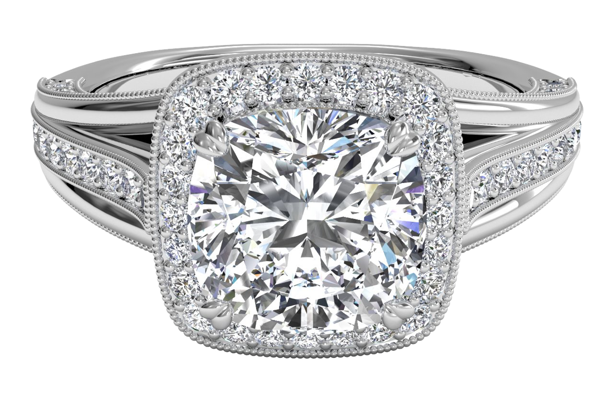 vintage-style cushion-cut engagement ring