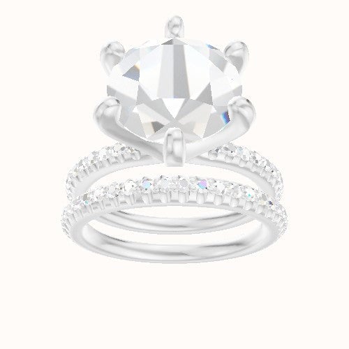 3/4 Pave Engagement Ring With Classic Six Prong Head and Matching Band
