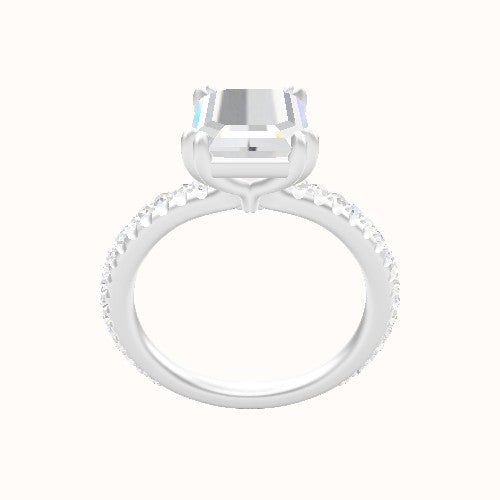 3/4 Pave Engagement Ring With Double Prongs Head
