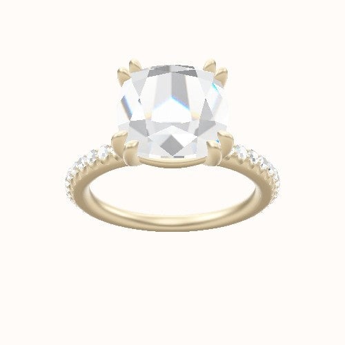 3/4 Pave Engagement Ring With Double Prongs Head