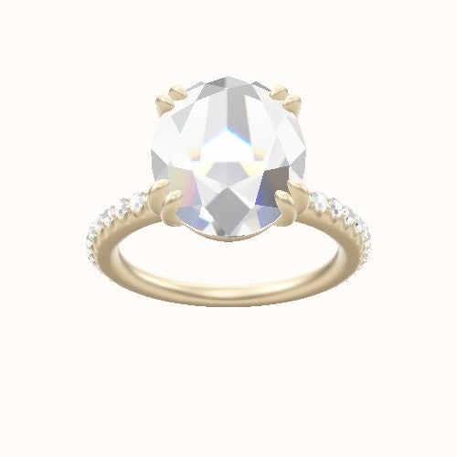 3/4 Pave Engagement Ring With Double Prongs Head and Matching Band