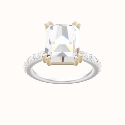 3/4 Pave Engagement Ring With Double Prongs Head