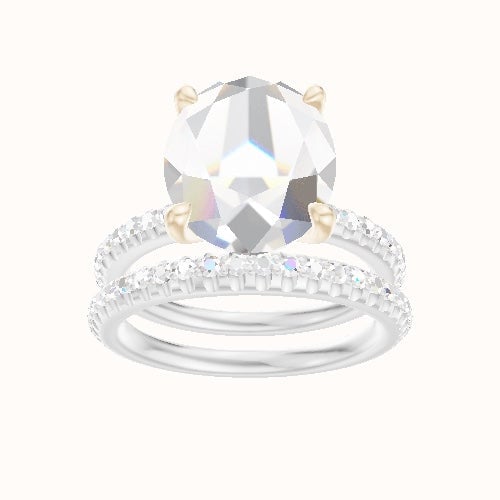 3/4 Pave Engagement Ring With Four Prong Head and Matching Band