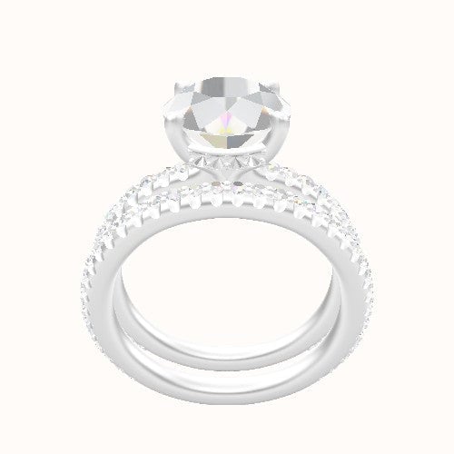 3/4 Pave Engagement Ring With Front set gallery Head and Matching Band