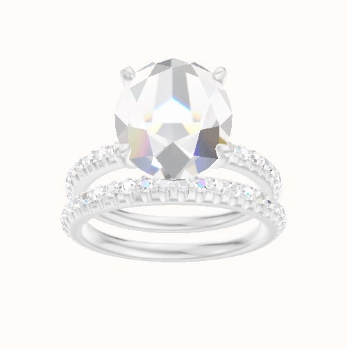 3/4 Pave Engagement Ring With Front set gallery Head and Matching Band