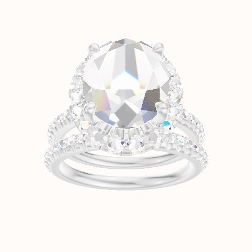 3/4 Pave Engagement Ring With Halo Head and Matching Band