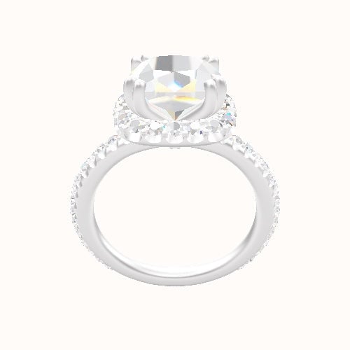 3/4 Pave Engagement Ring With Halo with Double Prong Head
