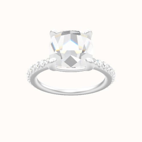 3/4 Pave Engagement Ring With Low Set Four Prong Head and Matching Band