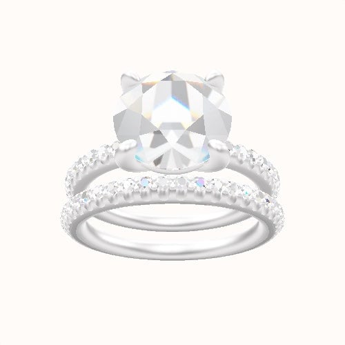 3/4 Pave Engagement Ring With Low Set Four Prong Head and Matching Band