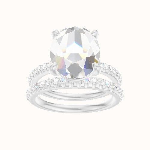 3/4 Pave Engagement Ring With Low Set Four Prong Head and Matching Band