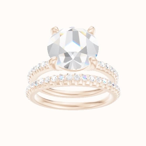 3/4 Pave Engagement Ring With Low Set Four Prong Head and Matching Band
