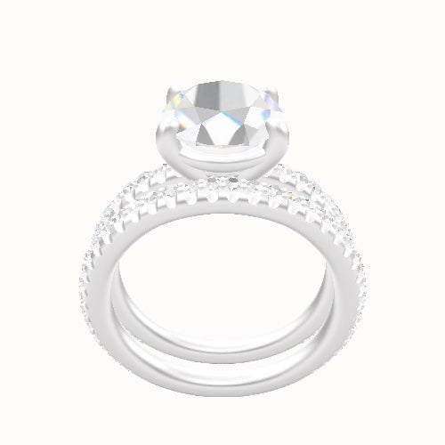 3/4 Pave Engagement Ring With Low Set Four Prong Head and Matching Band
