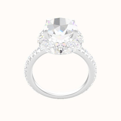3/4 Pave Engagement Ring With Low Set Waterfall Halo Head