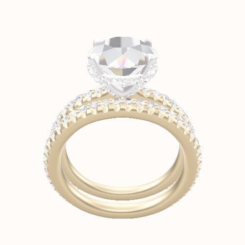 3/4 Pave Engagement Ring With Pave Basket Head and Matching Band