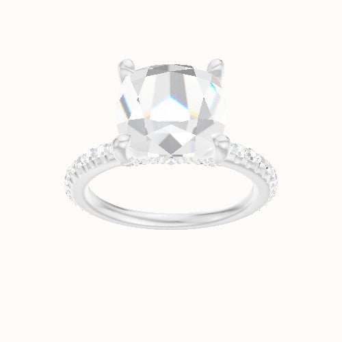 3/4 Pave Engagement Ring With Pave V Prong Head and Matching Band