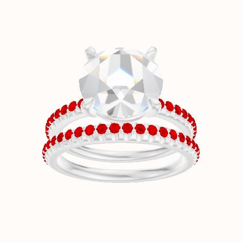 3/4 Pave Engagement Ring With Standard Four Prong Head and Matching Band