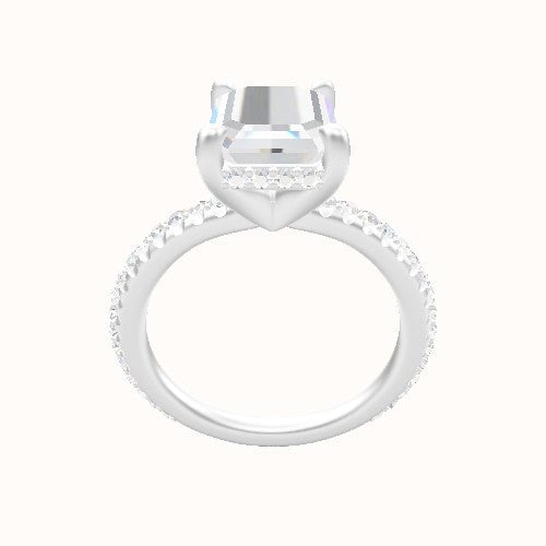 3/4 Pave Engagement Ring With V Prong with Hidden Halo Head