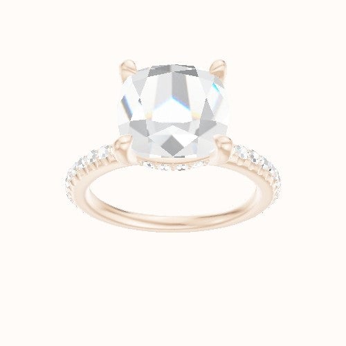 3/4 Pave Engagement Ring With V Prong with Hidden Halo Head