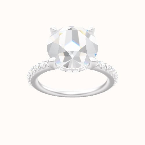 3/4 Pave Engagement Ring With V Prong with Hidden Halo Head