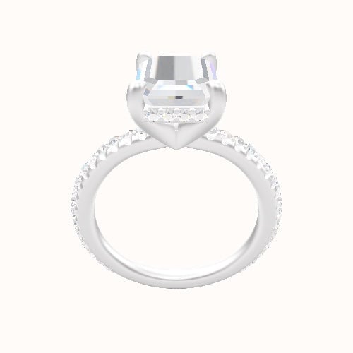 3/4 Pave Engagement Ring With V Prong with Hidden Halo Head
