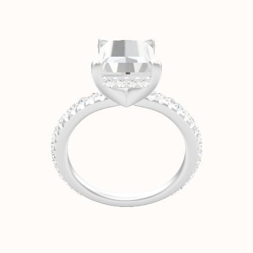 3/4 Pave Engagement Ring With V Prong with Hidden Halo Head