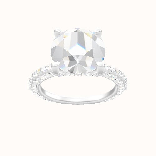 3/4 Three Row Pave Engagement Ring With Double Pave V Prong Head