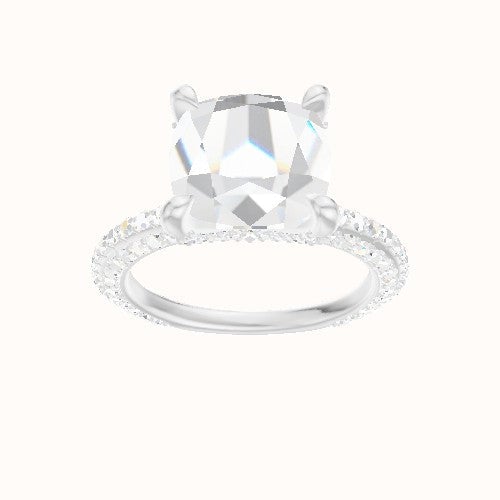 3/4 Three Row Pave Engagement Ring With Double Pave V Prong Head