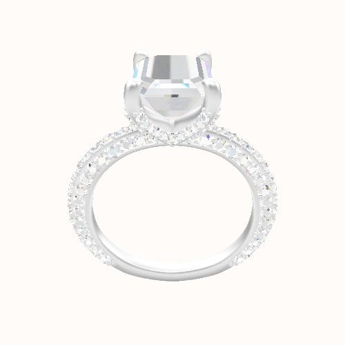 3/4 Three Row Pave Engagement Ring With Double Pave V Prong Head