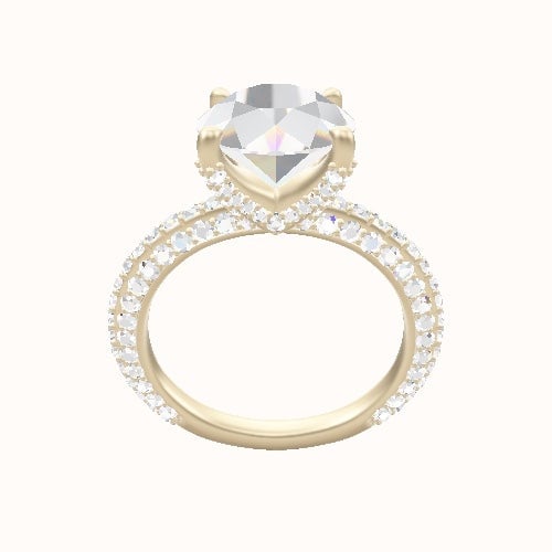 3/4 Three Row Pave Engagement Ring With Double Pave V Prong Head